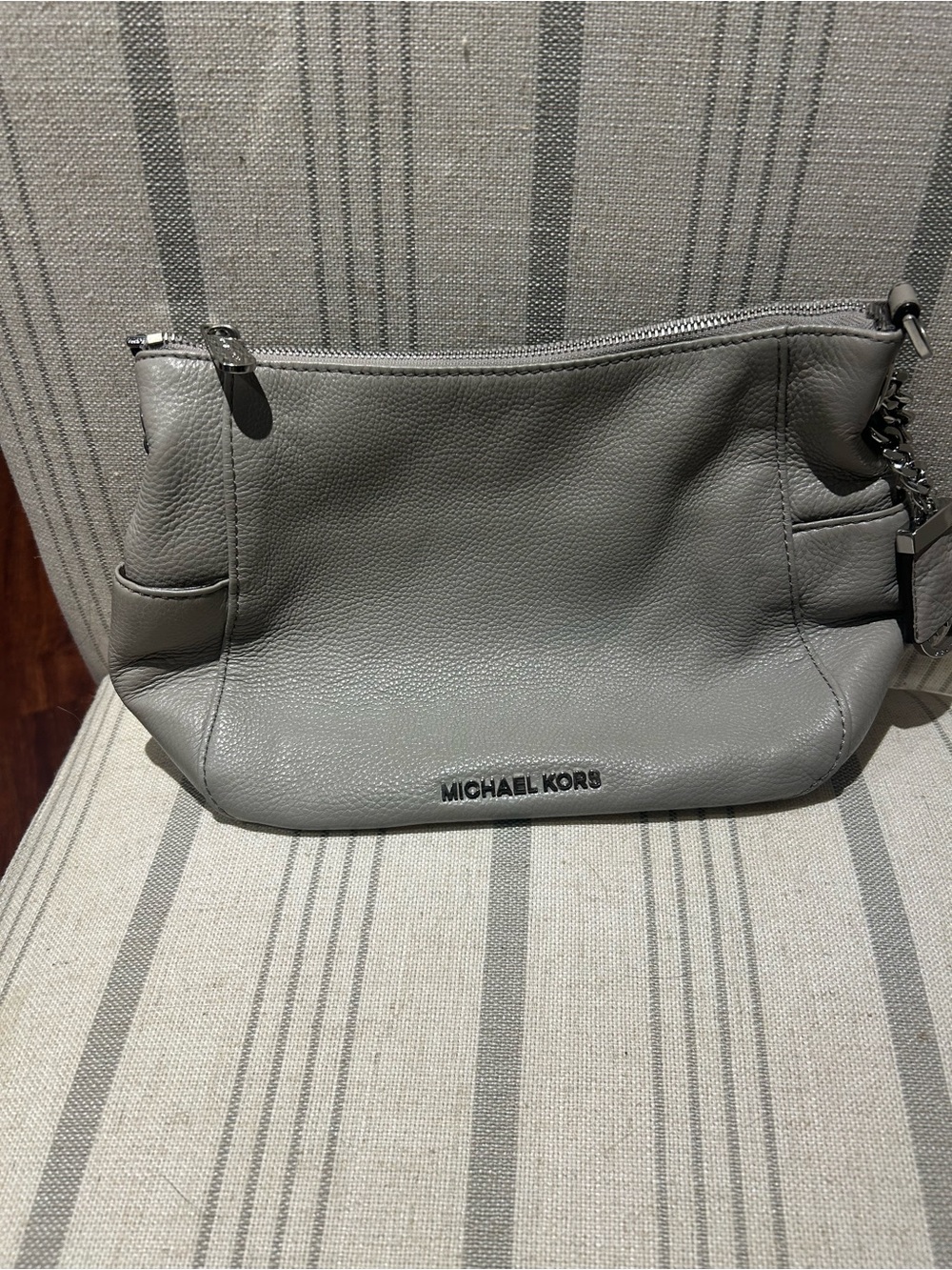 Michael Kors Light Gray Pebbled Leather Shoulder Bag